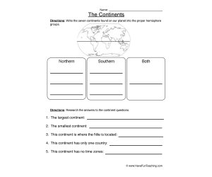 Continents Worksheet - Knowledge