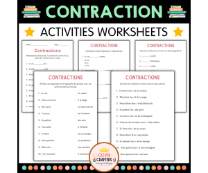 Contractions Grammar Activity Worksheets in French