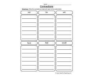 Contractions List Worksheet