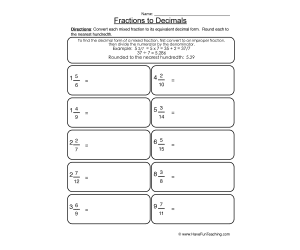 Convert Mixed Numbers to Decimals Worksheet