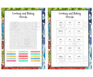 Cooking and Baking Words word search, scramble and crossword puzzle