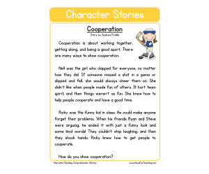 Cooperation Character Reading Comprehension Worksheet