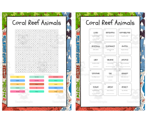 Coral Reef Animals word search, scramble and crossword
