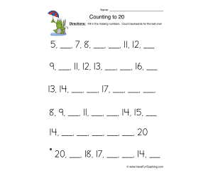 Count to 20 Fill in the Blank Worksheet