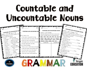 Countable and Uncountable Nouns Grammar Worksheets