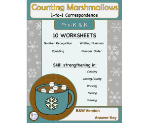 Counting 0-10 and 1-to-1 Correspondence Worksheets | Hot Cocoa Theme
