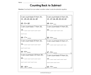 Counting Back to Subtract Worksheet
