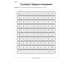 Counting in Sequence Assessment Worksheet