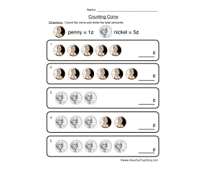 Counting Pennies and Nickels Worksheet