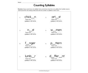 Counting Syllables Worksheet