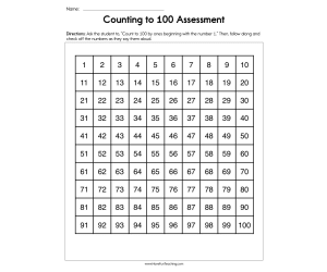 Counting to 100 Assessment Worksheet