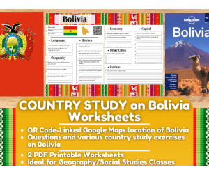 Country Study Worksheets on Bolivia - South America