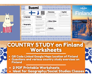 Country Study Worksheets on Finland - Europe - Scandinavia
