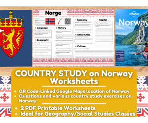 Country Study Worksheets on Norway - Europe -Scandinavia