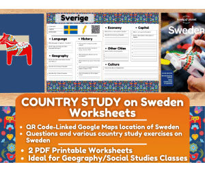 Country Study Worksheets on Sweden - Europe - Scandinavia