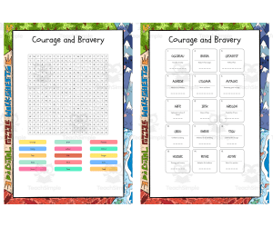 Courage and Bravery word search, scramble and crossword puzzle