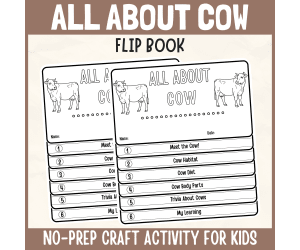 Cow Farm Animal Flipbook Craft DIY Science Study Writing Prompt