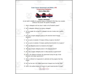 Crash Course: Government and Politics #13: Congressional Delegation Worksheet