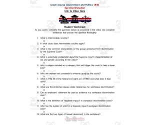 Crash Course: Government and Politics #30: Sex Discrimination Worksheet