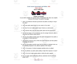 Crash Course Government Episode Worksheet | 33 - Public Opinion