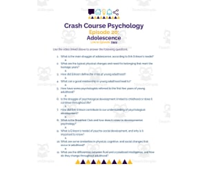 Crash Course Psychology Episode Worksheet | 20 - Adolescence