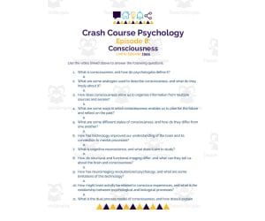 Crash Course Psychology Episode Worksheet | 8 - Consciousness