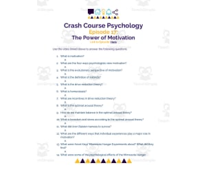Crash Course Psychology Worksheet | 17 - The Power of Motivation