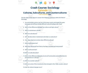 Crash Course Sociology #11: Cultures, Subcultures, and Countercultures Worksheet
