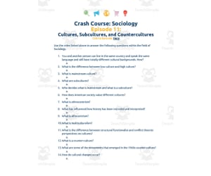 Crash Course Sociology Episode Worksheet | 11 - Cultures, Subcultures, & Countercultures
