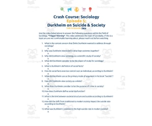 Crash Course Sociology Episode Worksheet | 5 - Durkheim on Suicide and Society