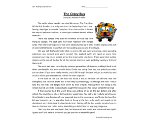 Crazy Bus Reading Comprehension Worksheet