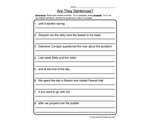 Creating Complete Sentences Worksheet
