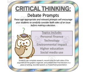 Critical Thinking: Debate with Yourself- Modern Debate Prompts for High School English or Social Studies