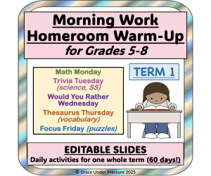 Critical Thinking: Morning Work Warm-Ups 5th 6th 7th 8th Homeroom