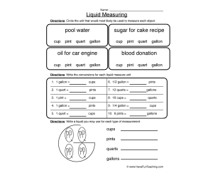 Cup Pint Quart Gallon Worksheet