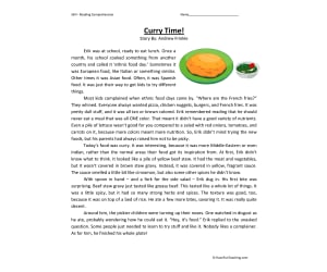 Curry Time - Reading Comprehension Worksheet