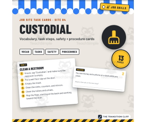 Custodial Job Skills Task Cards | Restrooms, Chemical Safety + Mopping