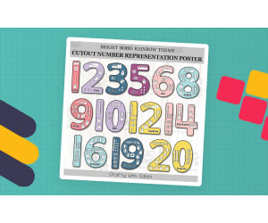 Cutout Number Representation Posters In Bright Boho Rainbow Theme