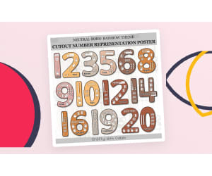 Cutout Number Representation Posters In Neutral Boho Rainbow Theme