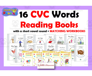CVC Decodable Reading Books with a Short Vowel Sound with Workbooks