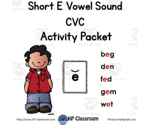 CVC Short E Vowel Sound Activity Packet and Worksheets