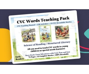 CVC Words Teaching Pack: Activities + 16 Decodable Stories | SOR