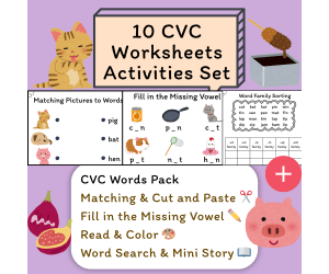 CVC Words Worksheets | Phonics Word Family Activities (K–1)