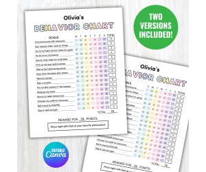 Daily & Weekly Behavior Chart, Behavior Tracker Calendar Reward Chart