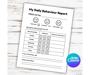 Daily Behavior Report Home Chart Parent-Teacher Communication Log