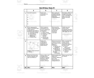 Daily US History I Review Sheets #1 - #5