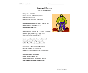 Daredevil Davey - Reading Comprehension Worksheet