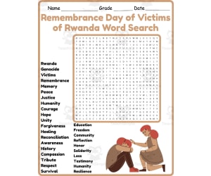 Day of Remembrance of the Victims of the Rwanda Genocide Word Search