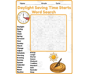 Daylight Saving Time Starts Word Search 2nd 3rd 4th 5th Grade