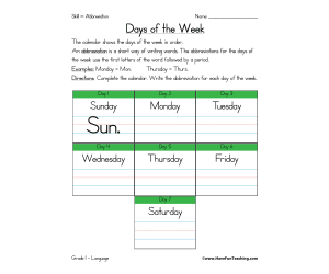 Days of the Week Abbreviation Worksheet